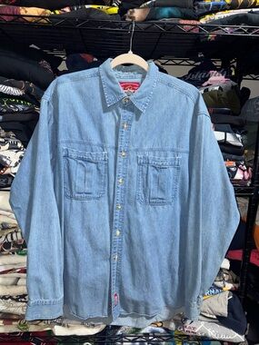 Vintage Marlboro Denim Shirt Men's Large Chest Pockets Long Sleeve Made in USA
